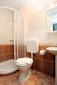 a bathroom with a toilet and a shower and a sink at Apartments with parking space Lumbarda, Korcula - 4352 in Lumbarda