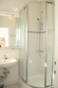 a bathroom with a shower and a sink at Double Room Korcula 4356c in Korčula