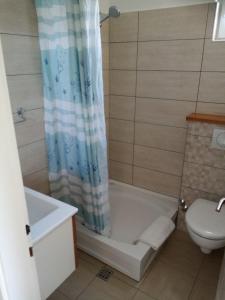 ein Bad mit einer Badewanne, einem WC und einer Dusche in der Unterkunft Apartments by the sea Kuciste - Perna, Peljesac - 4544 in Kučište