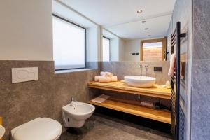 a bathroom with a sink and a toilet at Steinbock B&B - Apartaments in Livigno