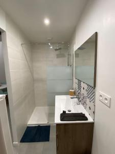 a bathroom with a sink and a mirror at perle rare à la ciotat in La Ciotat