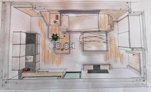 un dibujo de una cocina de planta abierta en Apartment BergIN, en Raggal