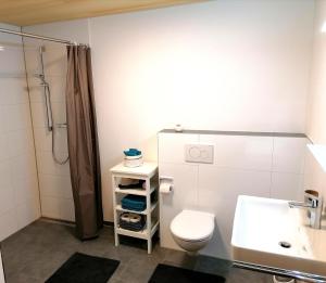 un bagno con wc, doccia e lavandino di Apartment BergIN a Raggal