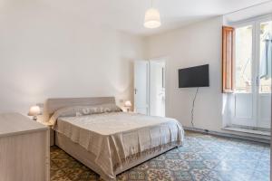 um quarto com uma cama e uma televisão de ecrã plano em Appartamento Galgani - Affitti Brevi Italia em Lucca