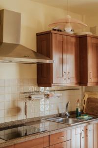 a kitchen with wooden cabinets and a sink at Apartamento en Casco Histórico in San Sebastián de la Gomera