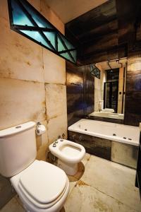 a bathroom with a toilet and a bath tub at Terra Firma Hotel Boutique in Villa Carlos Paz