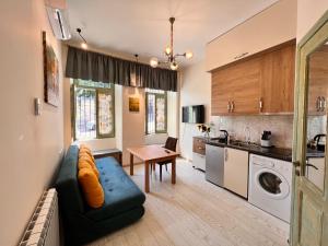 une cuisine et un salon avec un canapé et une table dans l'établissement Premium Apartment Tamarioni, à Tbilissi
