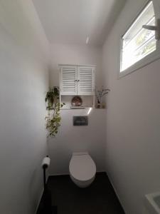a white bathroom with a toilet and a window at BLUE DREAM SPA in Les Trois-Îlets
