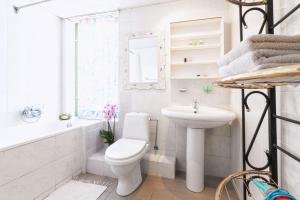 a white bathroom with a toilet and a sink at Old villa Kaprice Baltic Beach in Jūrmala +25 photos