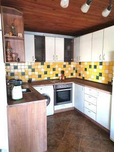 cocina con fregadero y lavavajillas en Самостоятелна къща за гости на 10 минути от плажа, en Varna