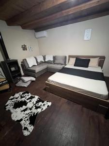 FOREST VIEW ELISAVET في بافلياني: غرفة نوم بسرير كبير وأريكة