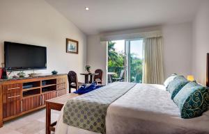 a bedroom with a large bed and a television at Casa Jaguar in Puerto Aventuras