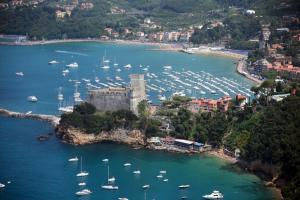 an aerial view of a harbor filled with boats at Casa Norb Lerici - with Private Parking in Lerici