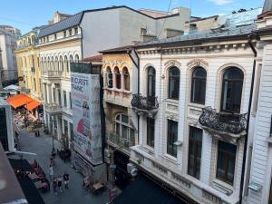 an overhead view of a city street with buildings at Bohemian Apartment in Old Town - Self Check-in in Bucharest