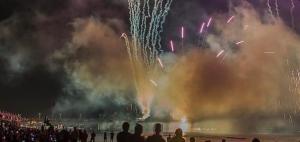 une foule de gens regardant un feu d'artifice la nuit dans l'établissement La Magnolia a 500mt dal mare, à Marina di San Vito