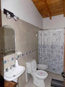 La salle de bains est pourvue de toilettes blanches et d'un lavabo. dans l'établissement Encantador departamento, à San Rafael