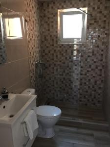 een badkamer met een toilet, een wastafel en een douche bij Apartments by the sea Nin, Zadar - 5937 in Nin