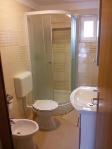 a bathroom with a toilet and a shower and a sink at Apartments by the sea Nin, Zadar - 6125 in Nin