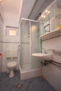 a bathroom with a shower and a toilet and a sink at Apartments by the sea Drage, Biograd - 6171 in Drage