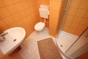 a bathroom with a toilet and a sink and a shower at Apartments with a parking space Strmac, Labin - 7402 in Labin