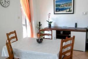 a dining room with a table and a table and chairs at Apartments with a parking space Presika, Labin - 7617 in Labin