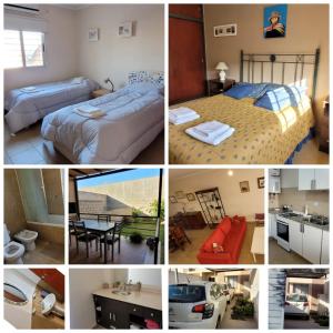 een collage van foto's van een hotelkamer met bedden bij Dúplex amplio y luminoso in San Fernando del Valle de Catamarca
