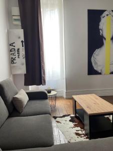 uma sala de estar com um sofá e uma mesa de centro em Appartement standing em Nevers