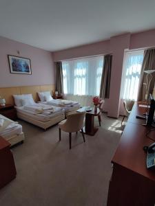 - un salon avec un canapé et une table dans l'établissement D-Hotel, à Gyula