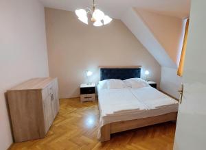 a bedroom with a large bed in a attic at Thermal Hotel in Komárom