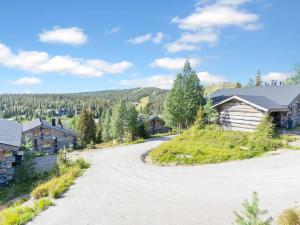 an unpaved road in a village with houses and trees at Holiday Home Kitka-nokkela by Interhome in Ruka