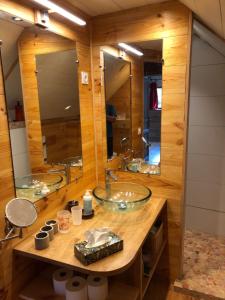 - Baño con 2 lavabos y 2 espejos en Chambre d'Hôtes - Eco Gîte la Grange, en Fos