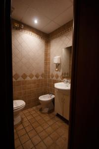 La salle de bains est pourvue de toilettes et d'un lavabo. dans l'établissement Er Pirata, à Rome