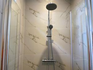 a shower with a shower head in a bathroom at Het Zonnetje in Wijk aan Zee