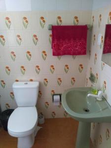 a bathroom with a toilet and a sink at Casa na Pinheira, Praia de Cima in Pinheira