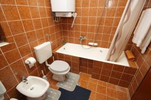 a bathroom with a toilet and a bath tub at Apartments with a parking space Pula - 7681 in Pula