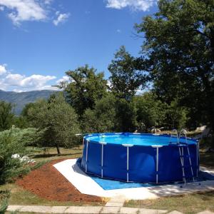 una gran piscina azul en un patio con árboles en Holiday house with a parking space Krsan - Vlasici, Central Istria - Sredisnja Istra - 7685, en Kršan