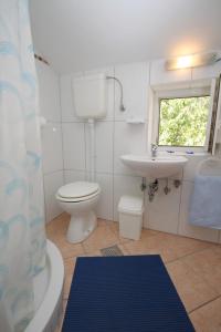 a bathroom with a toilet and a sink and a shower at Apartments with a parking space Medveja, Opatija - 7721 in Medveja