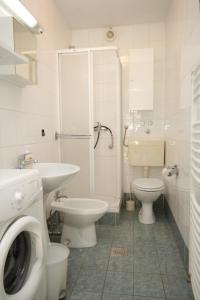 a bathroom with a toilet sink and a washing machine at Holiday house with a parking space Veprinac, Opatija - 7699 in Veprinac