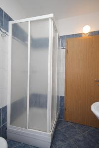 a shower with a glass door in a bathroom at Apartment Mali Losinj 7979a in Mali Lošinj