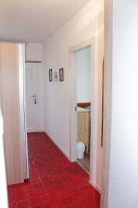 ein leeres Zimmer mit einem roten Teppich und einem Flur in der Unterkunft Apartments by the sea Artatore, Losinj - 8020 in Čunski