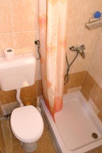a bathroom with a toilet and a shower curtain at Holiday house with WiFi Ustrine, Cres - 8037 in Ustrine
