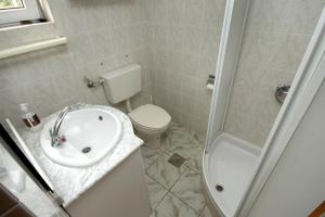 Un baño con lavabo, inodoro y ducha. en Apartments with a parking space Racisce, Korcula - 9170, en Račišće