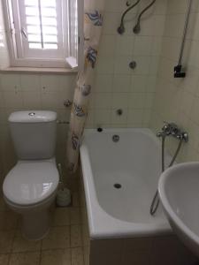 ein Badezimmer mit einem WC, einer Badewanne und einem Waschbecken in der Unterkunft Apartments and rooms by the sea Sumartin, Brac - 2953 in Sumartin