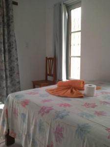a bedroom with a bed with a towel and a window at Pousada Austria in Abadiânia +27 photos