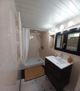 a bathroom with a sink and a shower at Maison Mon p’tit bonheur in Changey