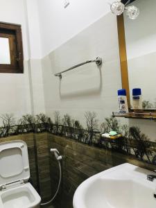 a bathroom with a toilet and a sink at Mirador Cottage in Bandarawela