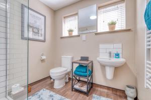 a bathroom with a toilet and a sink at Gorgeous 1-bed city apartment, sleeps 4, parking in Worcester