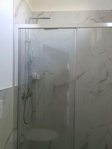 y baño con ducha y puerta de cristal. en Residenza Adamo ed Eva, en Pordenone