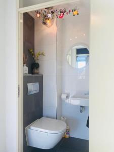 a bathroom with a white toilet and a sink at Home Inn Zandvoort the First Floor, 4 Persons, 2 bedrooms, free parking in Zandvoort