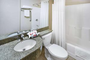 y baño con aseo blanco y lavamanos. en Microtel Inn & Suites by Wyndham Johnstown, en Johnstown